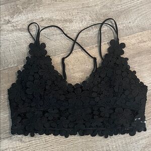 Pink Lily Black Floral Lace Bralette